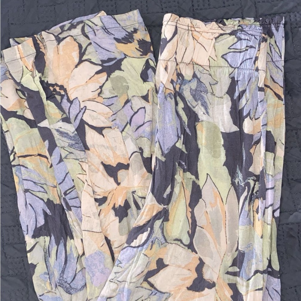 H&M Green and Purple Wide Leg Jumpsuit with Artistic Floral Print